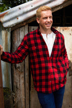Load image into Gallery viewer, Men’s Fleece Lined Shirt Collar 100% Cotton Red Black Check Long Sleeve Relaxed
